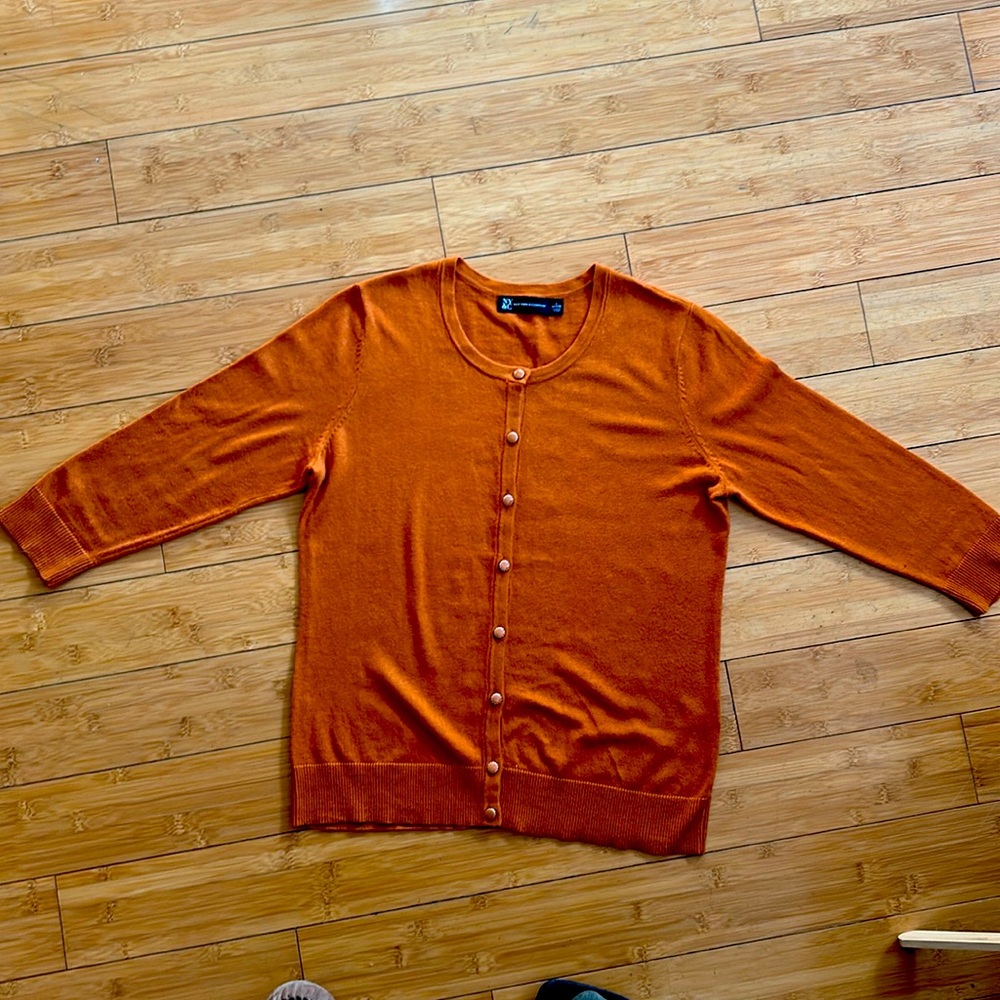 New York & Company(NY&Co) 3/4 sleeve pumpkin color cardigan. Petite large